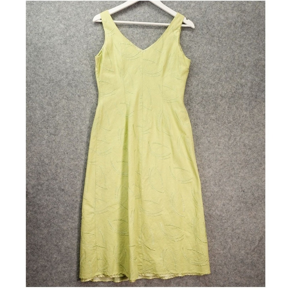 90s Lime Minimalist Linen Dress Womens M 8 Green Chartreuse Summer DRESSBARN